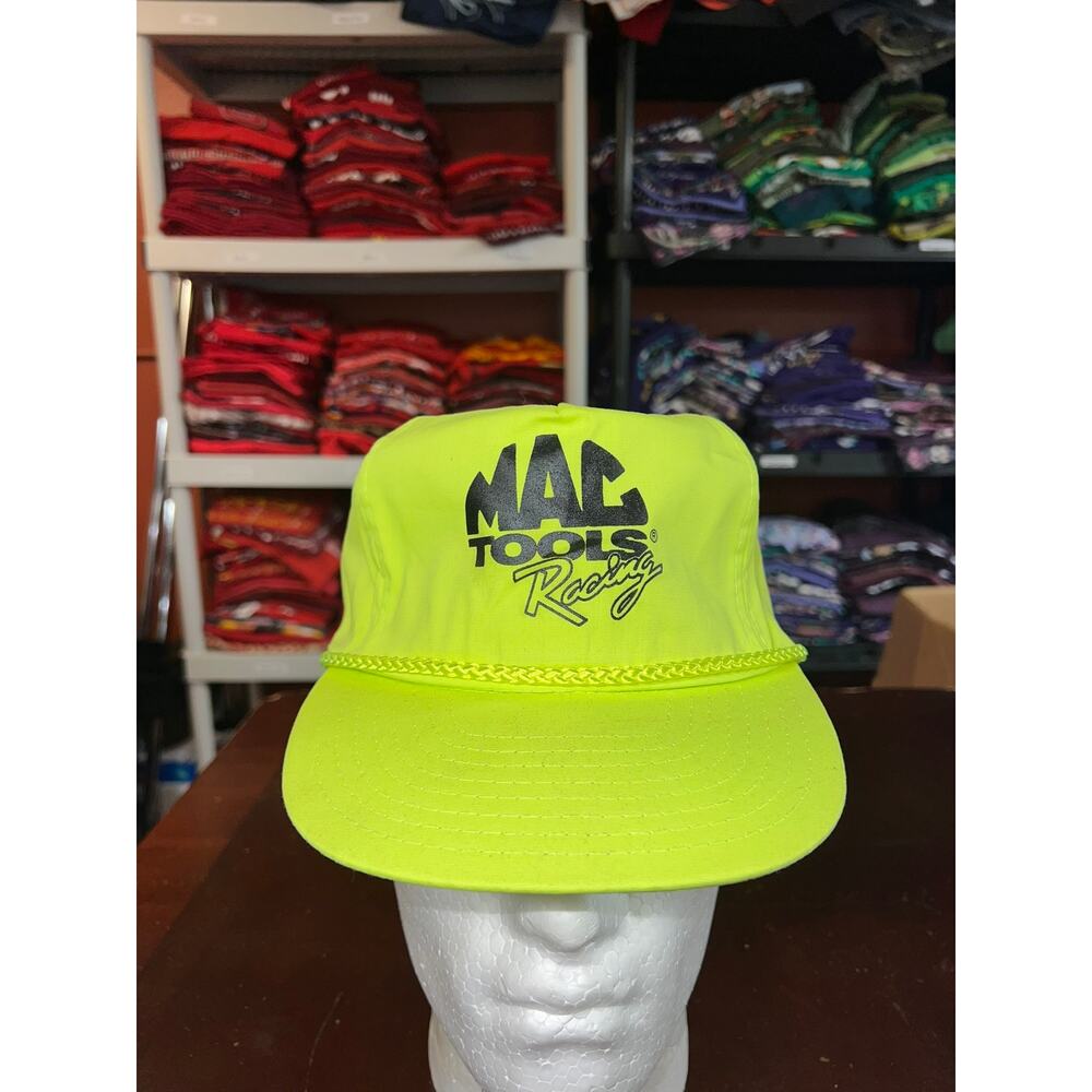 Vintage Mac Tools Racing Hat Roper Yellow Strapback Cap Headwear VTG